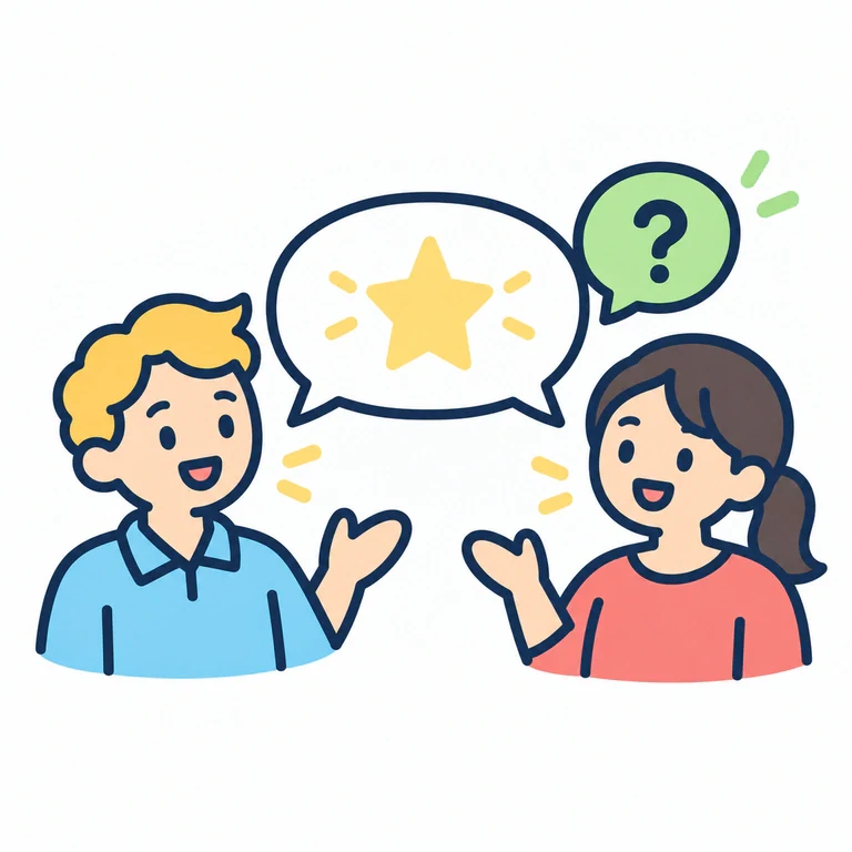 Illustration of two SELS teachers communicating through speech bubbles, representing supportive English learning